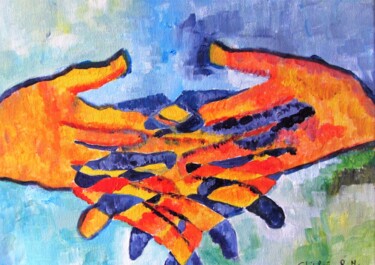 Peinture intitulée "Mains croisées" par Ghislaine Rimmen-Mohl, Œuvre d'art originale, Acrylique