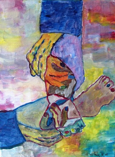 Painting titled "Mains et pieds" by Ghislaine Rimmen-Mohl, Original Artwork, Acrylic