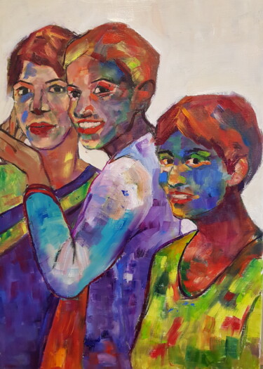 Peinture intitulée "jeunes femmes indie…" par Ghislaine Rimmen-Mohl, Œuvre d'art originale, Huile