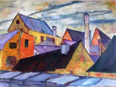 Peinture intitulée "Les toits de Decize" par Ghislaine Rimmen-Mohl, Œuvre d'art originale, Huile