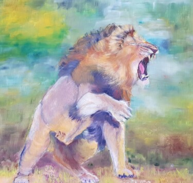 Painting titled "Le lion rugit" by Ghislaine Rimmen-Mohl, Original Artwork, Oil