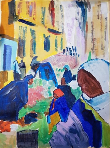 Painting titled "jour de marché" by Ghislaine Rimmen-Mohl, Original Artwork, Acrylic