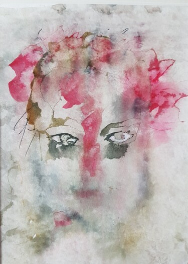 绘画 标题为“visage de femme1” 由Ghislaine Rimmen-Mohl, 原创艺术品, 水彩