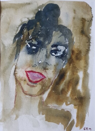 Painting titled "visage de femme2" by Ghislaine Rimmen-Mohl, Original Artwork, Watercolor