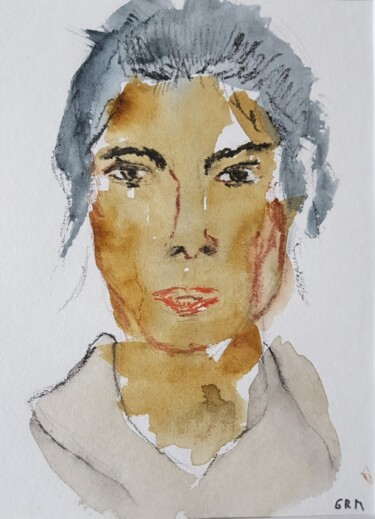 Painting titled "visage de femme3" by Ghislaine Rimmen-Mohl, Original Artwork, Watercolor
