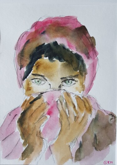 绘画 标题为“visage de femme4” 由Ghislaine Rimmen-Mohl, 原创艺术品, 水彩