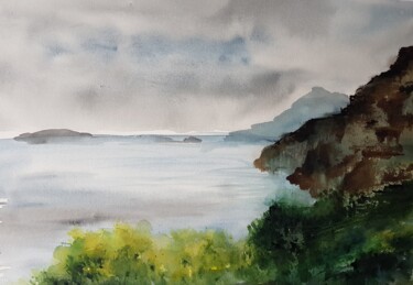 Painting titled "Côte amalfitaine" by Ghislaine Rimmen-Mohl, Original Artwork, Watercolor