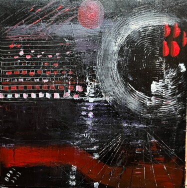 Painting titled "City lights" by Ghislaine Rimmen-Mohl, Original Artwork, Acrylic Mounted on Wood Panel