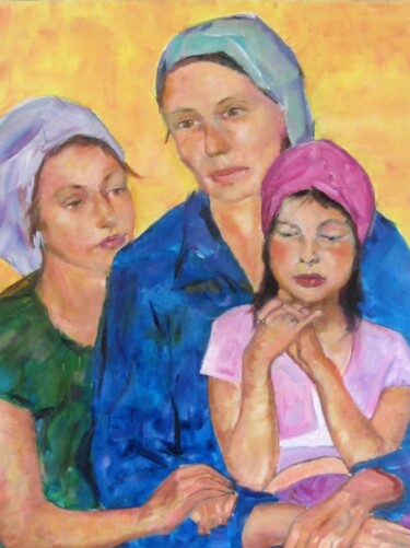 제목이 ""Mère et filles""인 미술작품 Ghislaine Rimmen-Mohl로, 원작, 기름 나무 들것 프레임에 장착됨