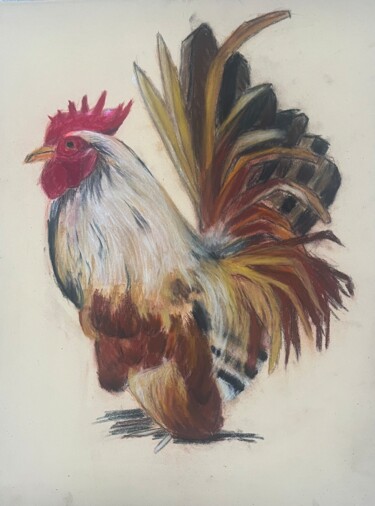 Dessin intitulée "Le coq" par Ghislaine Rimmen-Mohl, Œuvre d'art originale, Pastel