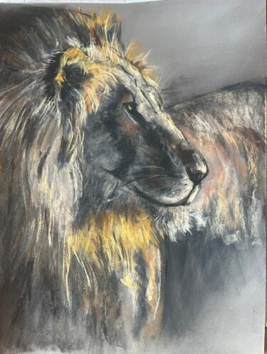 Schilderij getiteld "The lion king1" door Ghislaine Rimmen-Mohl, Origineel Kunstwerk, Pastel