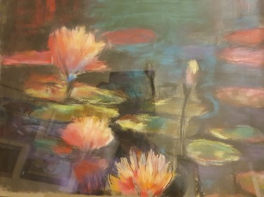 Painting titled "Nympheas" by Ghislaine Rosso, Original Artwork, Pastel Mounted on Wood Panel