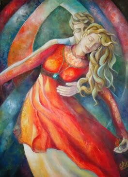 Peinture intitulée "Danse cosmique" par Ghislaine Segal, Œuvre d'art originale, Huile