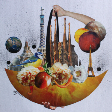 Collages intitolato "MARCHÉ DU MONDE - O…" da Ghislaine Gabet, Opera d'arte originale, Collages