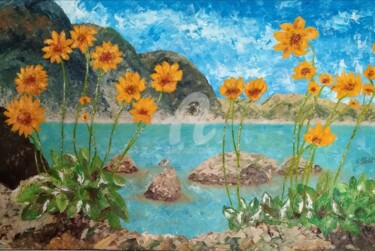 Painting titled "l'eau profonde du C…" by Ghislaine Phelut-Sanchez, Original Artwork, Acrylic Mounted on Wood Stretcher frame