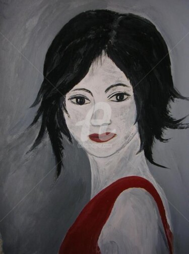 Peinture intitulée "la fille en rouge" par Ghislaine Phelut-Sanchez, Œuvre d'art originale