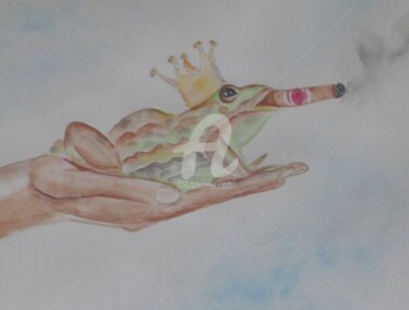 Painting titled "la grenouille (aqua…" by Ghislaine Phelut-Sanchez, Original Artwork