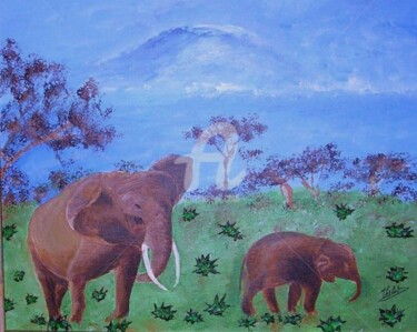 Peinture intitulée "les éléphants" par Ghislaine Phelut-Sanchez, Œuvre d'art originale