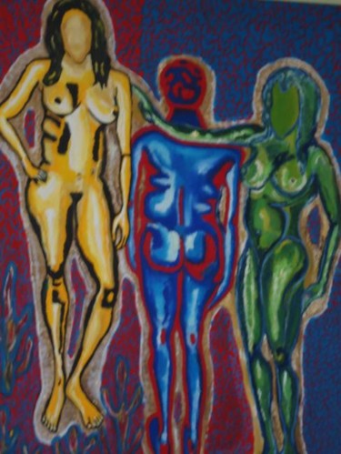 Painting titled "three women" by Ghislaine Sabiti, Original Artwork, Oil