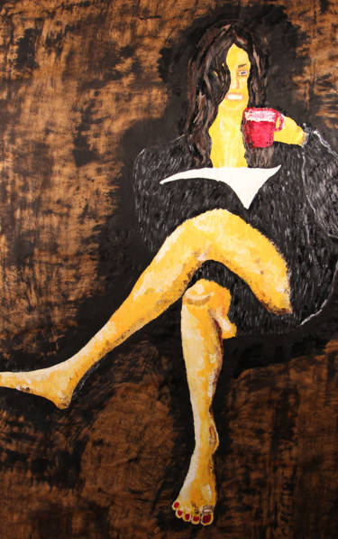 Schilderij getiteld "La reveuse" door Ghislaine Sabiti, Origineel Kunstwerk, Acryl