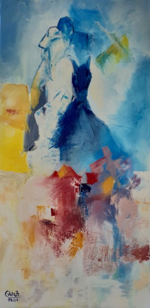 Malerei mit dem Titel "Le Cavalier Bleu" von Ghita Benkirane, Original-Kunstwerk, Öl