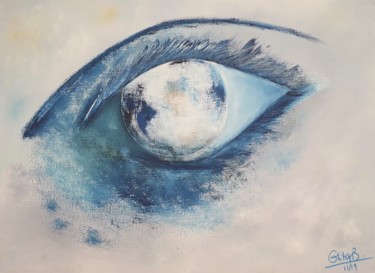 Pittura intitolato "L'oeil de la planète" da Ghita Benkirane, Opera d'arte originale, Olio Montato su Telaio per barella in…