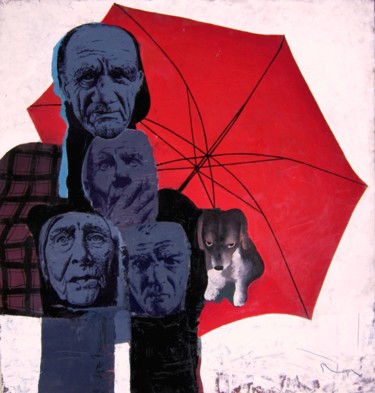 Schilderij getiteld "umbrela" door Gheorghe Lungu, Origineel Kunstwerk, Olie