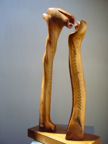 Sculptuur getiteld "L'accueil et le rec…" door Ghü, Origineel Kunstwerk, Hout