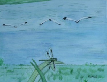 Peinture intitulée "Vol des ibis" par Gérard Husta, Œuvre d'art originale