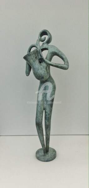 Sculpture intitulée "Petit air de saxo" par Ghyslaine Leonelli, Œuvre d'art originale, Bronze