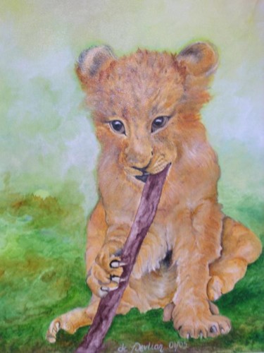 Peinture intitulée "Bébé Lion" par Ghyslaine De Sevlian, Œuvre d'art originale, Huile