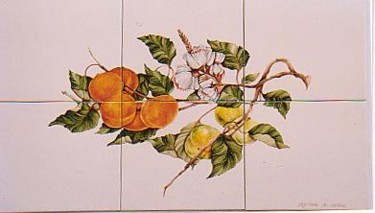 Malerei mit dem Titel "les abricots style…" von Ghyslaine De Sevlian, Original-Kunstwerk, Öl