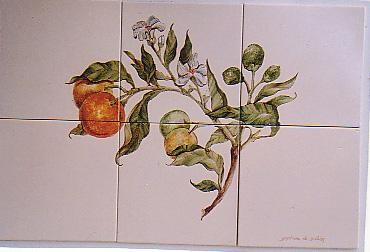 Painting titled "les oranges style R…" by Ghyslaine De Sevlian, Original Artwork, Oil