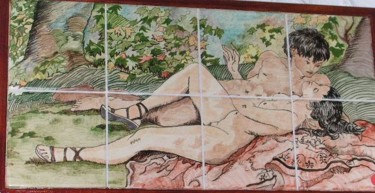Malerei mit dem Titel "Daphnis et Clhoé" von Ghyslaine De Sevlian, Original-Kunstwerk, Öl