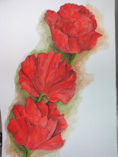 Painting titled "coquelicots " by Ghyslaine De Sevlian, Original Artwork