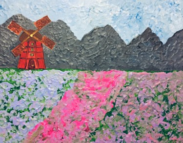 Malarstwo zatytułowany „Landscape with a mi…” autorstwa Giart, Oryginalna praca, Akryl