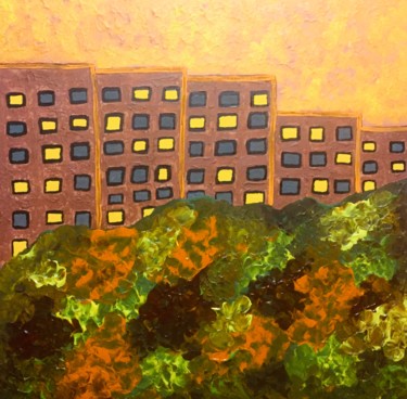Картина под названием "Autumn in the city" - Giart, Подлинное произведение искусства, Акрил