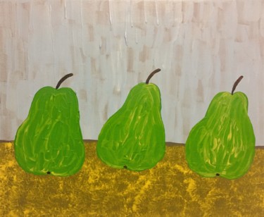 Malarstwo zatytułowany „Three pears on the…” autorstwa Giart, Oryginalna praca, Akryl