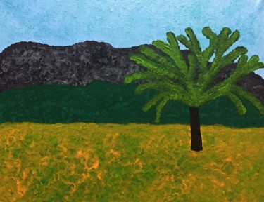 Pintura intitulada "Lonely tree in a fi…" por Giart, Obras de arte originais, Acrílico