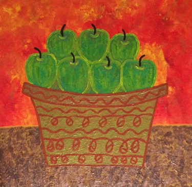 Картина под названием "Vase with apples" - Giart, Подлинное произведение искусства, Акрил