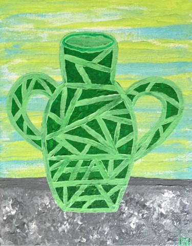 Painting titled "The vase on the tab…" by Giart, Original Artwork, Acrylic