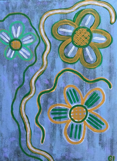 Painting titled "Three flowers" by Giart, Original Artwork, Acrylic