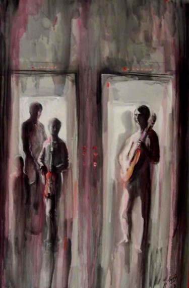 Pintura titulada "“Músicos en el asce…" por Gia Bugadze, Obra de arte original