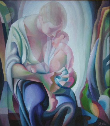Painting titled "Maternità" by Giampaolo Ghisetti, Original Artwork, Oil