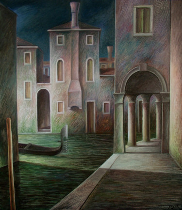 Painting titled "Notturno a Venezia" by Giampaolo Ghisetti, Original Artwork, Oil