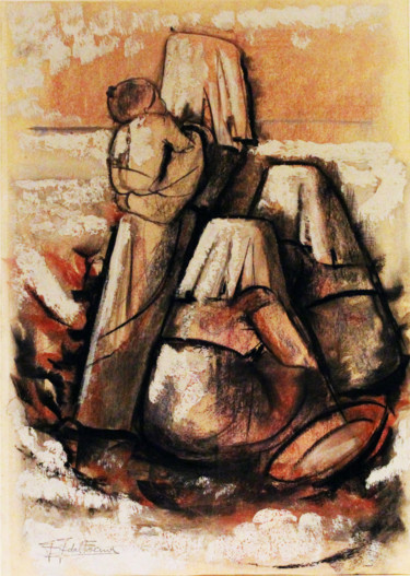 Pittura intitolato "Gruppo di donne con…" da Gian Giacomo Dal Forno, Opera d'arte originale, Matita
