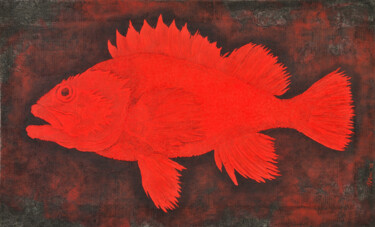 Painting titled "Red fish" by Gian Luigi Delpin, Original Artwork, Acrylic Mounted on Wood Stretcher frame