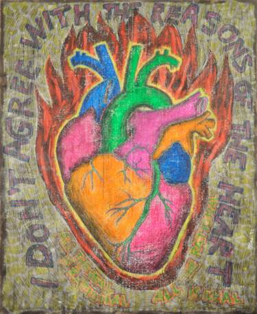 Painting titled "Scratched heart" by Gian Luigi Delpin, Original Artwork, Acrylic Mounted on Wood Stretcher frame