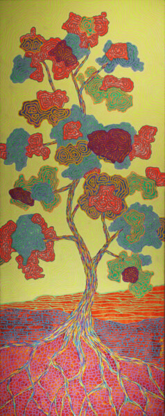 Malerei mit dem Titel "Acid vibrating tree" von Gian Luigi Delpin, Original-Kunstwerk, Acryl Auf Keilrahmen aus Holz montiert