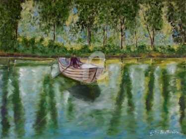 Pittura intitolato "barca-nel-lago" da Giancarlo Di Battista, Opera d'arte originale